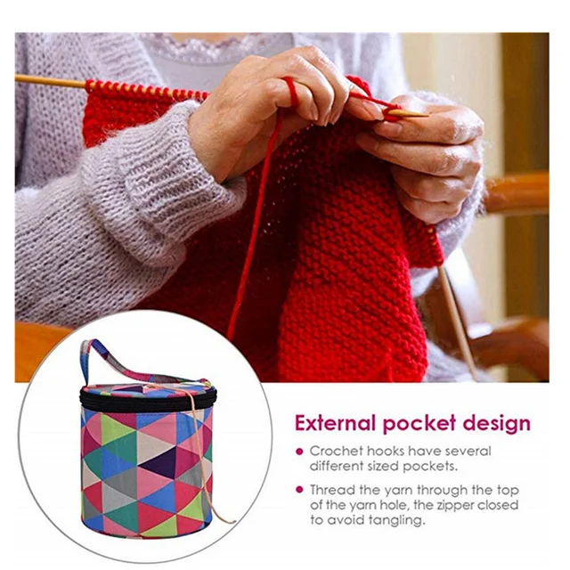 Yarn Storage Bag Round Knitting Wool Yarn Bags Organizer Crochet Sewing  Needles Handbag Weave Tool Accessories Zipper Bucket Bag - AliExpress