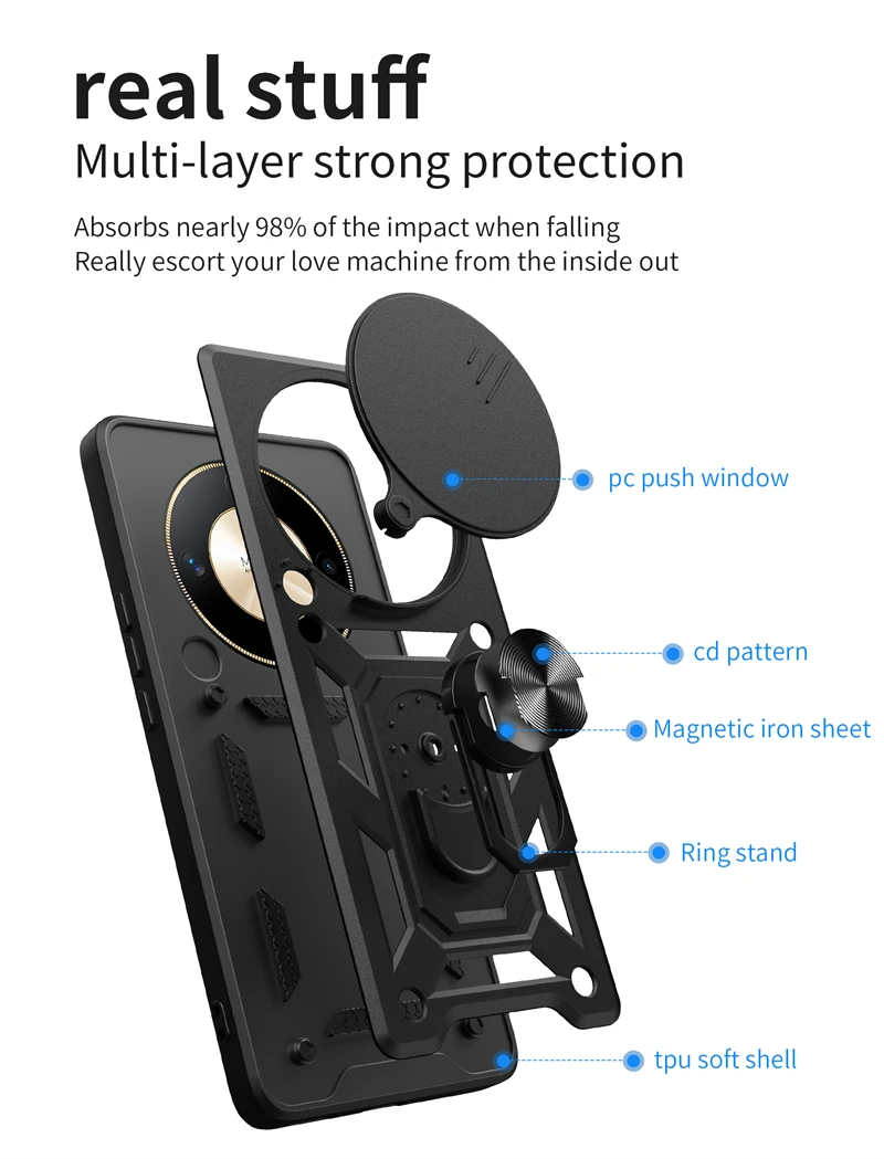 Magnetic Ring Holder Armor Case for Honor Magic5 Lite 5G - Durable Camera Protection, 6.67 Back Cover