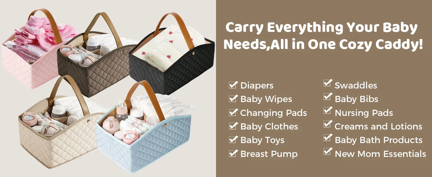 Baby Diaper Caddy Organizer for Changing Table Baby Storage Basket for Diapers and Baby Wipes