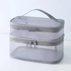 Spacious Nylon Mesh Cosmetic and Toiletry Travel Organizer (Double layer mesh cosmetic bag - grey)