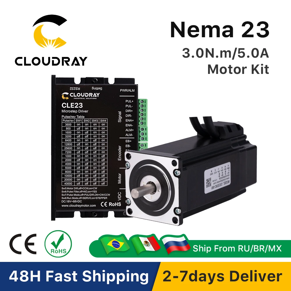 Cloudray Nema 23 Stepper Motor with Encoder 3.0N.m Closed Loop Stepper Motor Driver Easy Servo Driver with 1.5m Free cable