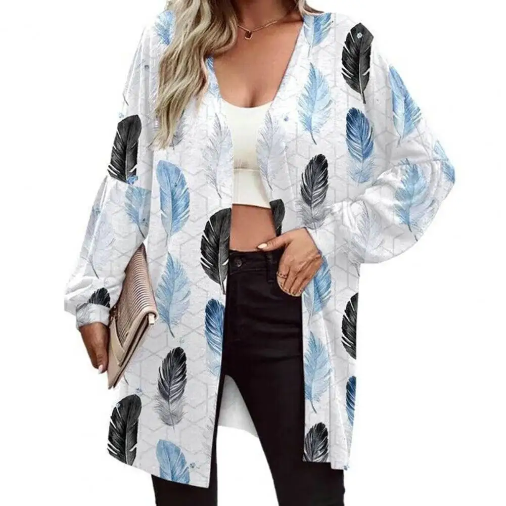 

Women's Coat Printed Cardigan Coat Collarless Casual Loose Oversize Spring Autumn Open Front Cardigan Outerwear Top for Women