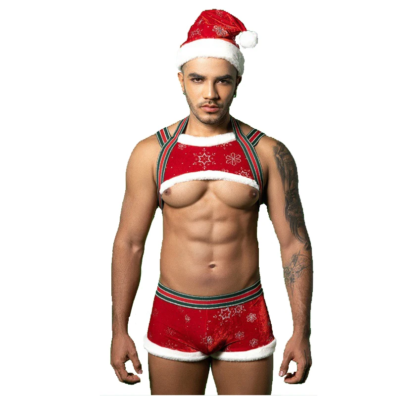 Sexy Men Christmas Erotic Lingerie Costume Santa Claus Clubwear Roleplay Cosplay Carnival Halloween Fancy Party Dress