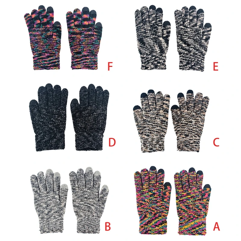 

Unisex Winter Knitted for Touch Screen Gloves Warm Thermal Colorful Chenille Mit