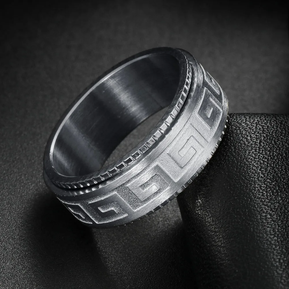 Titanium Steel Ring Decompression Anti-anxiety Rotating Ruyi Great Wall Pattern Fashion Couple Ring Jewelry 2
