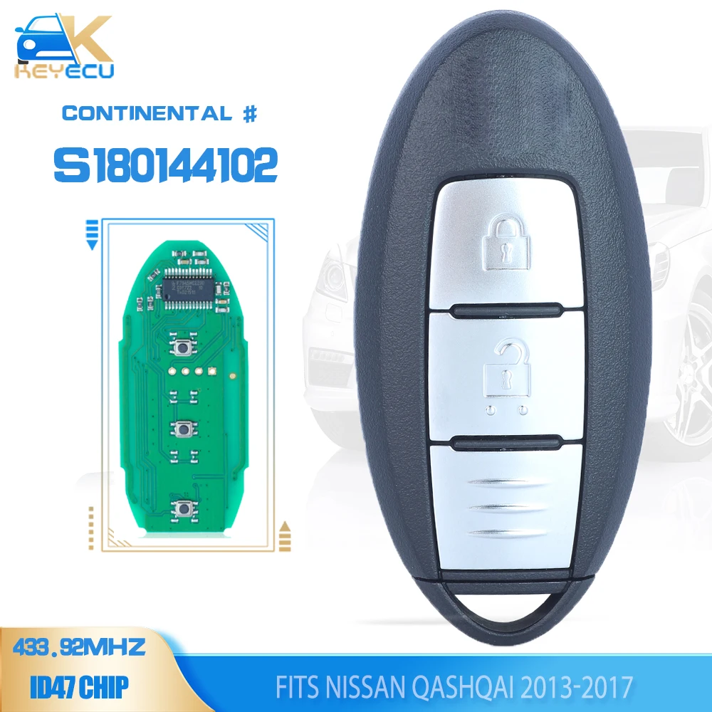 

KEYECU S180144102 433.92MHz 7953XTT 4A Chip Smart Remote Key Fob 2 Button for Nissan Qashqai 12/2013 2014 2015 2016 2017