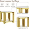 Gold Glass Living Room End Table Sofa Side Table 1Pcs, Stainless Steel Metal Leg, Square Clear Tempered Glass Small Corner Table 6