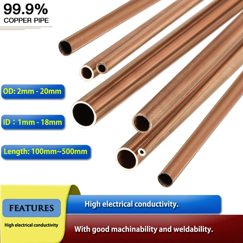 

1pcs Red copper Tubes OD 2~20mm ID 1~18mm Length 100mm~500mm Copper straight pipe Copper Metal Pipe Tubing