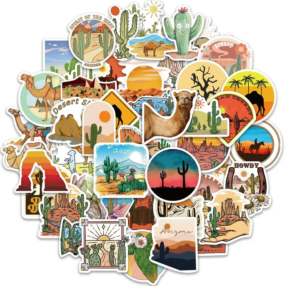 10/25/50pcs Cartoon Desert Sticker for Water Bottle Laptop Scrapbooking Luggage Guitar Skateboard