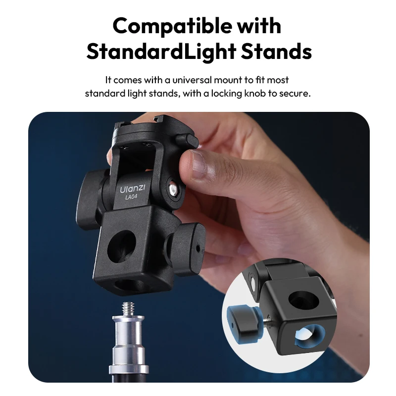 Ulanzi LA04 Light Stand Adapter with 1/4" Mount with Cold Shoe Quick-release Plate for Phone Stands Cameras Video Fill Lights