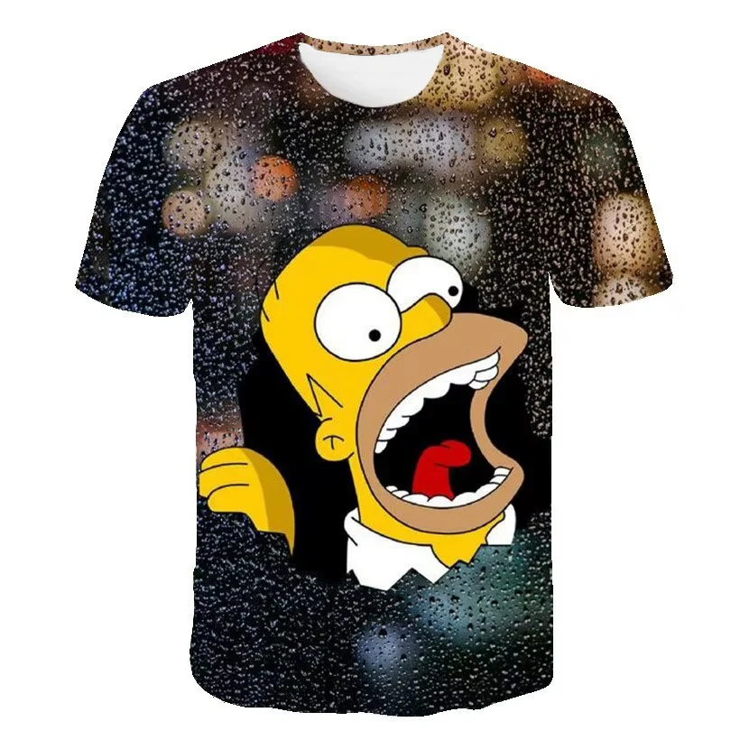 Disney The Simpsons Family Men's T Shirts 3d Printed Cartoon Graphic Summer Fashion Short Sleeve Loose Tops Tees Men Clothing 4