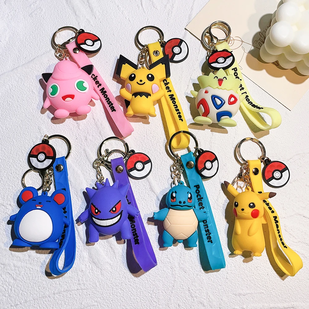 

Japan Anime Pokemon Keychain for Backpack Ornament Kawaii Pikachu Gengar Toys Keyrings Handbag Phone Pendant Key Holder