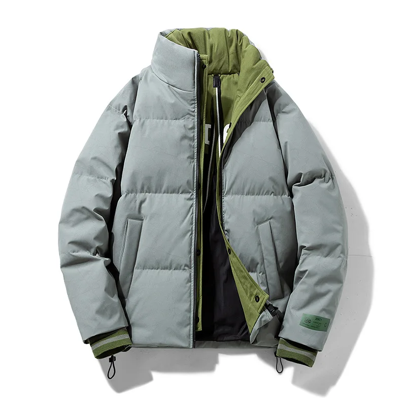 Winter new men's down jacket 90 white duck down trend fashion jacket men's all-match cotton jacket solid color stand collar