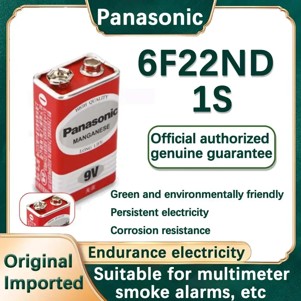 Alkaline Battery Disposable Battery 5PCS Panasonic 9V 6F22ND Alkaline Battery for Alarm Wireless Microphone Mercury Free Long working life