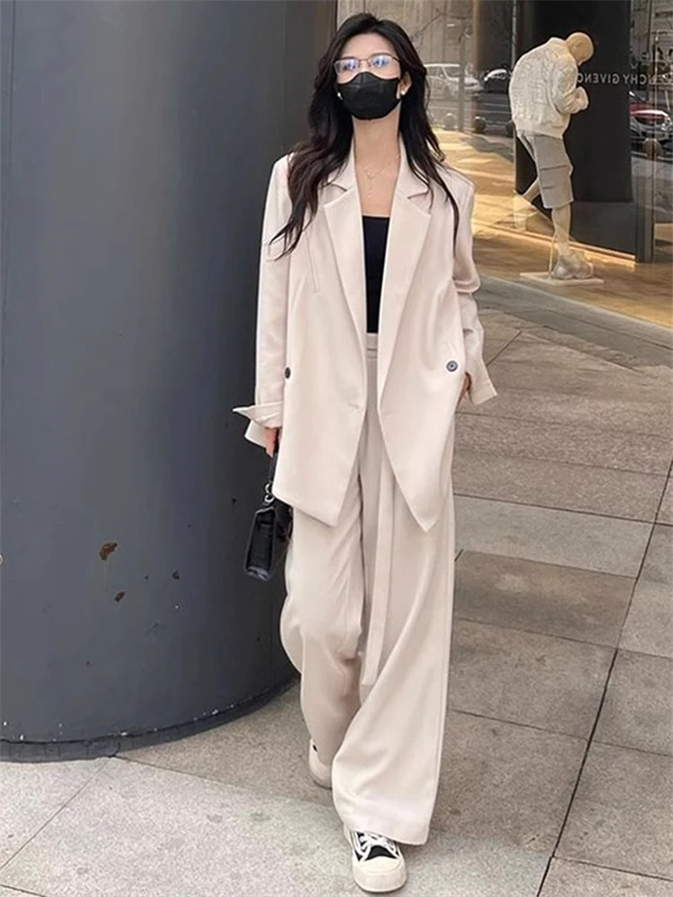 

Insozkdg Women 2 Piece Suit Casual Loose Premium Sense Jacket Solid Straight Trouser Suit Women's Fashion Chic Business Trousers