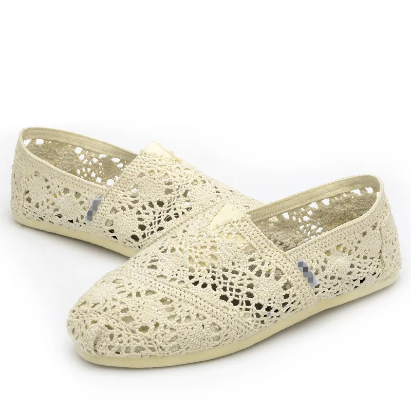 Breathable Round Toe Casual Sneaker Lace Mesh Hollow Out Fashion Elegant Comfortable Flat Women's Summer Shoes