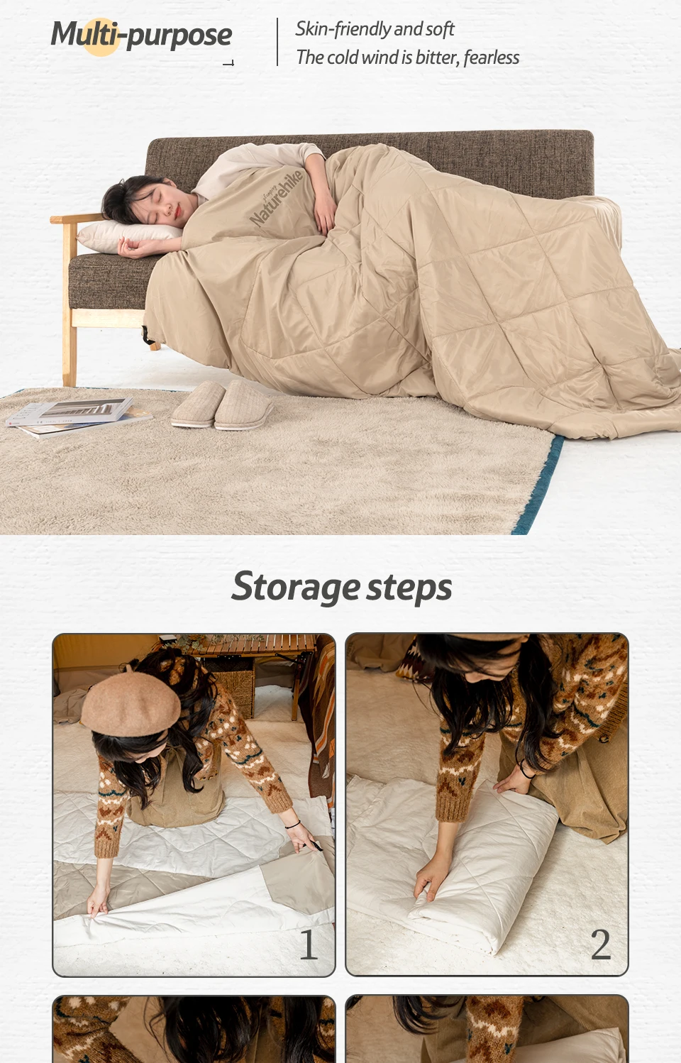 Description Picture 3 of itemNaturehike Outdoor Travel Cotton Quilt Wearable Portable Shawl Ultralight Soft Comfortable Keep Warm Tent Blanket Camping