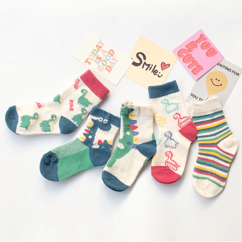 Spring and Summer Boys' Mesh Socks Summer Little Boys' Children's Cartoon Dinosaur Cotton Socks 1-12 Years Old 2