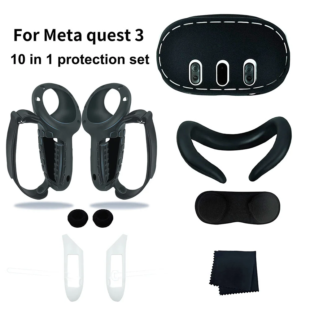 10 in 1 Silicone Cover Accessories VR Shell Cover Controller Grip Cover Lens Cover Face Cover Rocker Cap for Meta Quest 3
