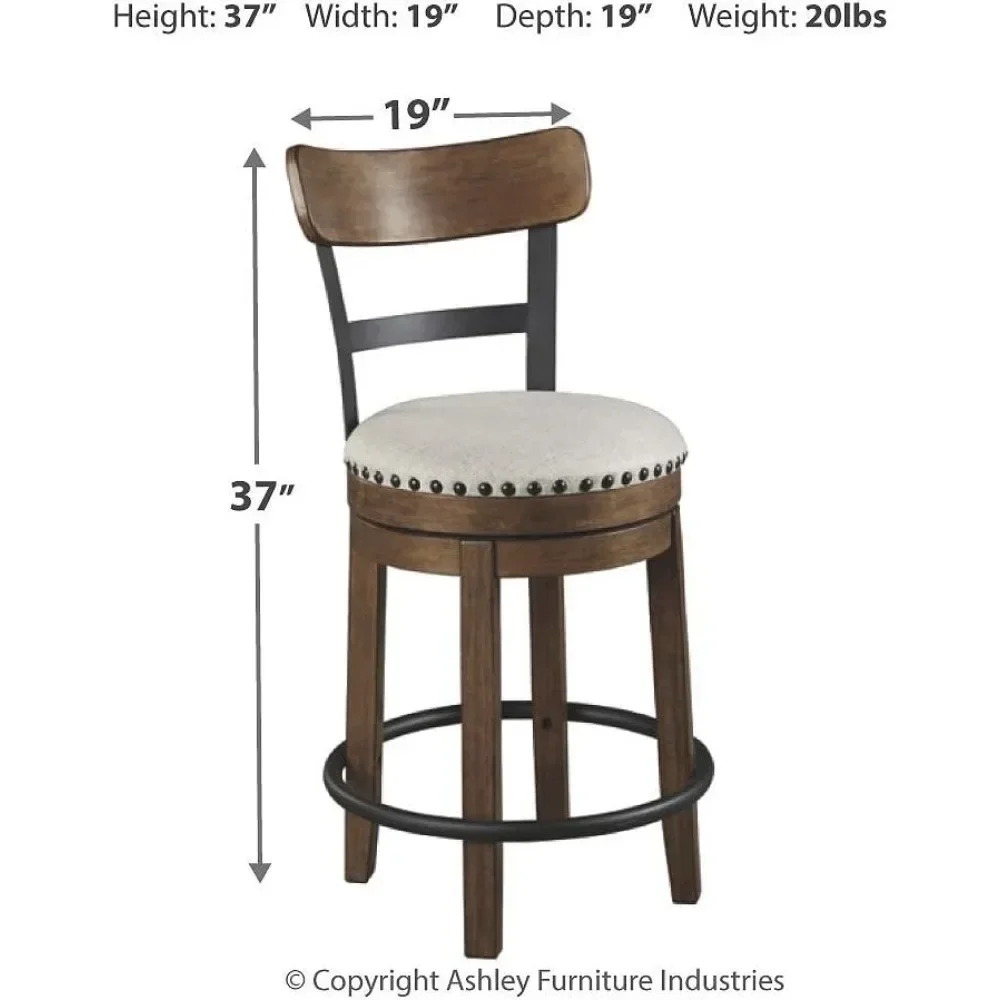 Valebeck Rustic Farmhouse 24.5&rdquo; Counter Height Swivel Bar Stool, Brown