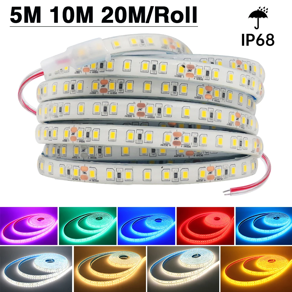

IP68 Waterproof LED Strip 24V 120Leds/M Red Ice Blue Green White Pink Yellow Home Garden Decor 1M-20M Flexible Ribbon Rope Light