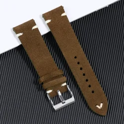 High Quality Blue Suede Leather Vintage Watch Strap and Sport Bracelet Accessory - 22mm (Brown white)