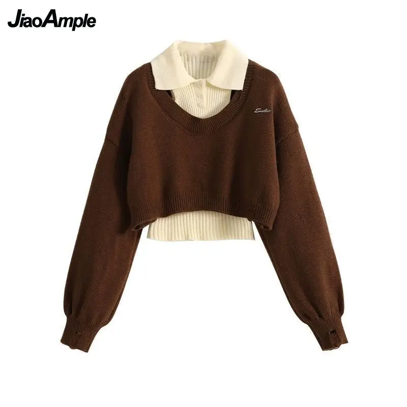 Women Spring Autumn New Vintage Knit Sweater+Vest+Denim Midi Skirt 3-piece Suit 2025 Korean Elegant Pullover Dress Matching Set 4