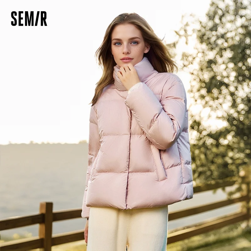 Semir Down Jacket Women Three-Proof Solid Color Stand-Up Collar Loose Simple Winter 2024 New Versatile Goose Warm Down Jacket