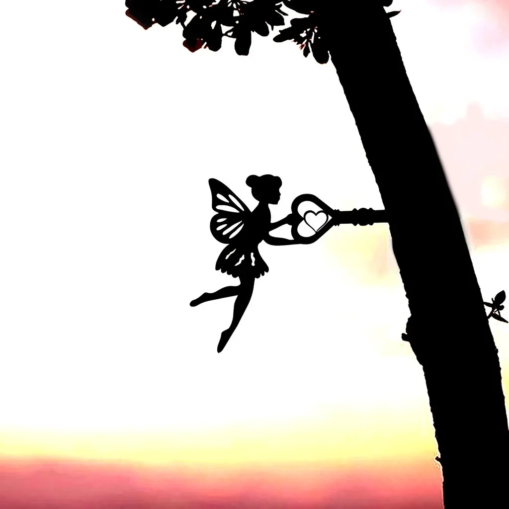 Garden Art Decor HelloYoung Angel On Branch Steel Silhouette Metal Wall Art Home Garden Yard Patio Statue Stake Decoration Perfect For Birthdays