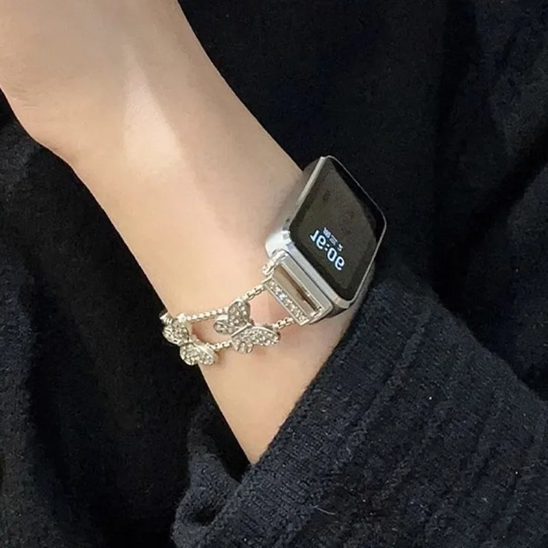 Luxurious Bling Butterfly Diamond Metal Smartwatch Bracelet Strap, 18-22mm