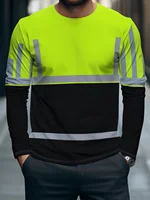 T-shirt à manches longues pour homme, imprimé 3D, nouveau design color block avec logo sécurisé, mode printemps automne, décontracté, pour le travail quotidien, hauts pour homme 2