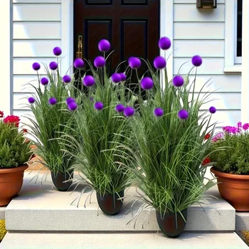 5pcs Purple Bulbous Grass Artificial Plants,Suitable for Home Decoration, Festival Party Decoration,Courtyard Garden Decoration 1