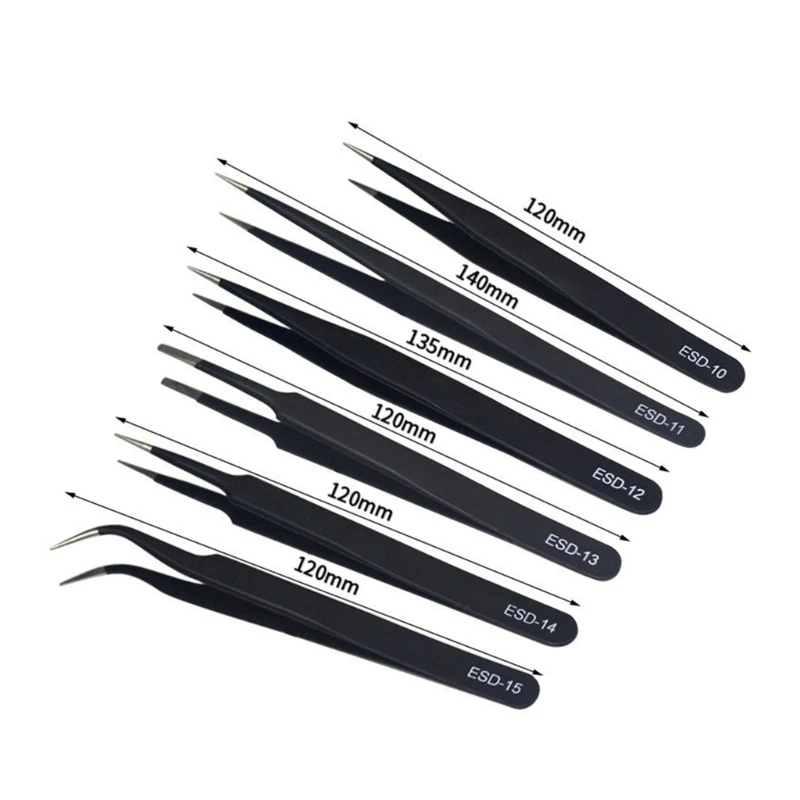 

Антистатические пинцеты, 6 шт., антистатические изогнутые прямые пинцеты, инструменты для обслуживания