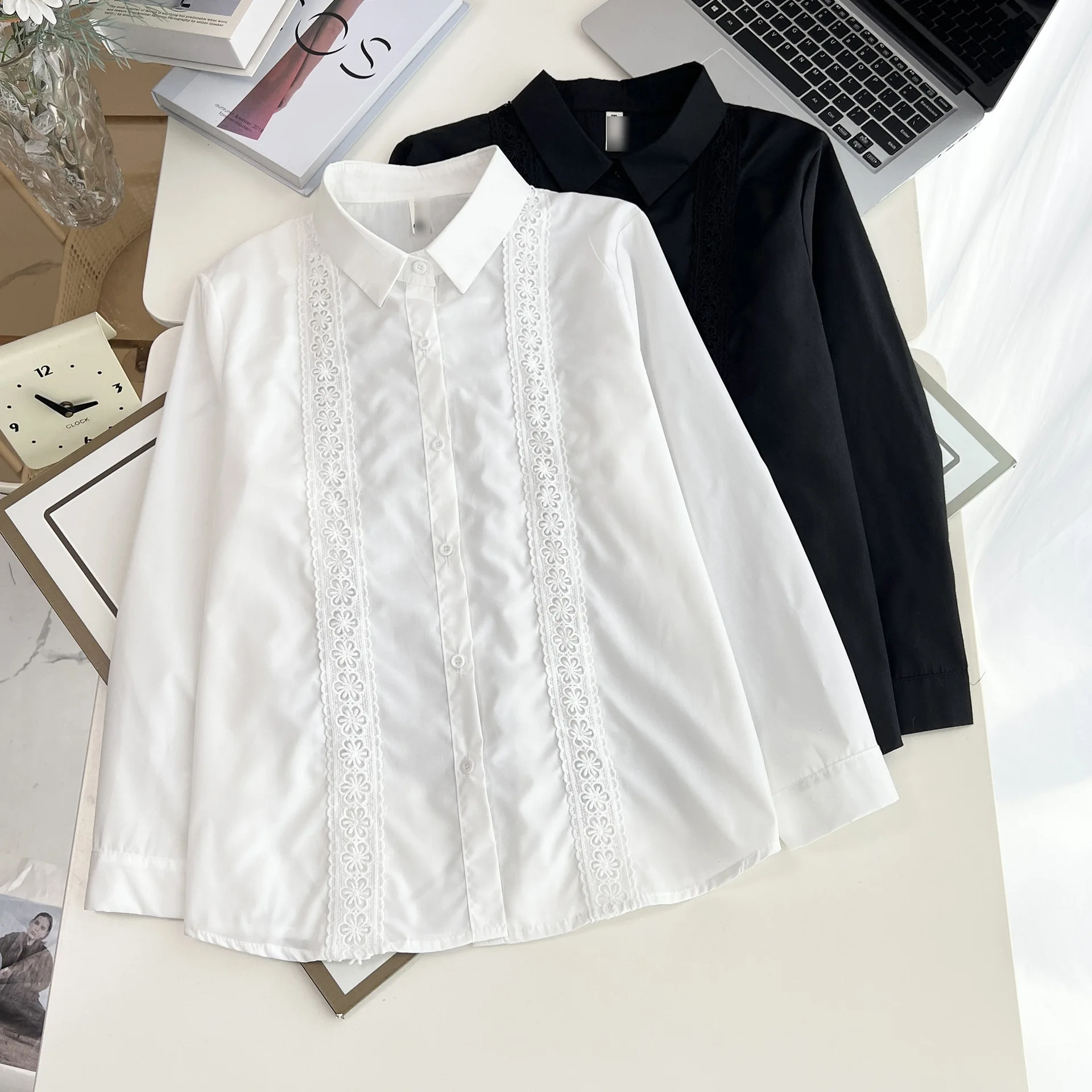 Fashion Plus Size Women's Blouses 2025 Autumn New Elegant Lace Long Sleeve Shirt