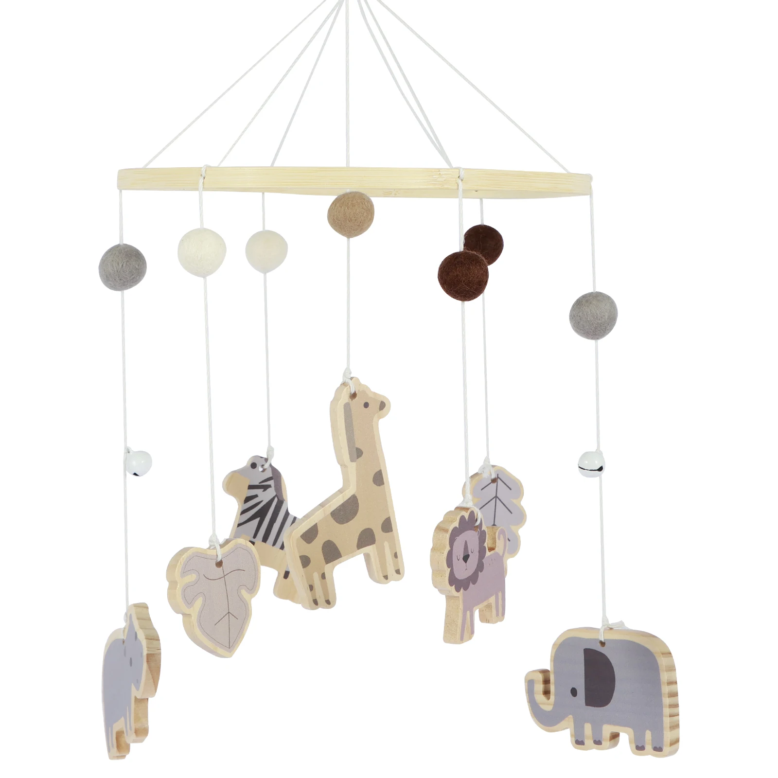 Animals Baby Crib Mobile Wooden Hanging Baby Bed Bell Handmade Wildlife Nursery Mobile Soft Wooden Bed Bell Toy Cot Bed Pendant