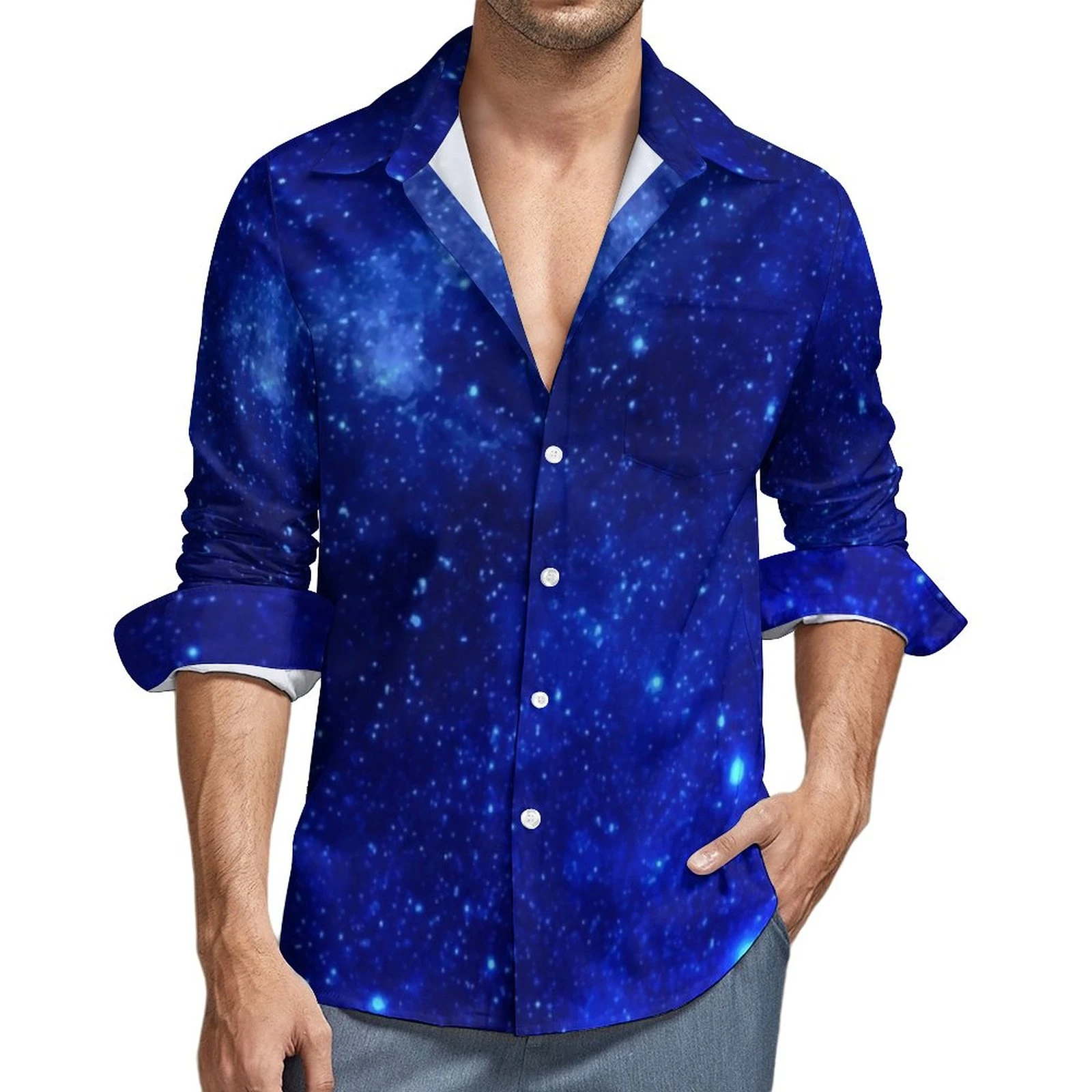 Camisas informales para hombre, camisa de manga larga con estampado de astronomía, Retro, Y2K, diseño de talla grande 4XL| | - AliExpress