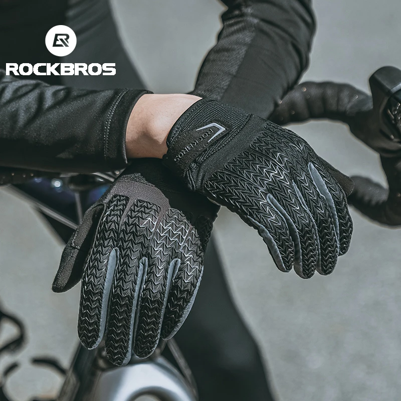 ROCKBROS Spring Autumn Cycling Gloves Breathable Full Finger Gloves Touch Screen Shockproof SBR Pad Men Women MTB Bicycle Gloves 6