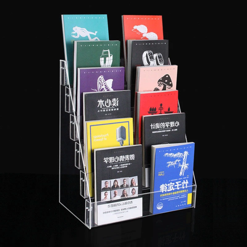 2-6 Layer Acrylic Book Shelf Supermarket Stationery Store Shelf  Brochure Newspaper Magazine storage Clear Display Ladder Stand