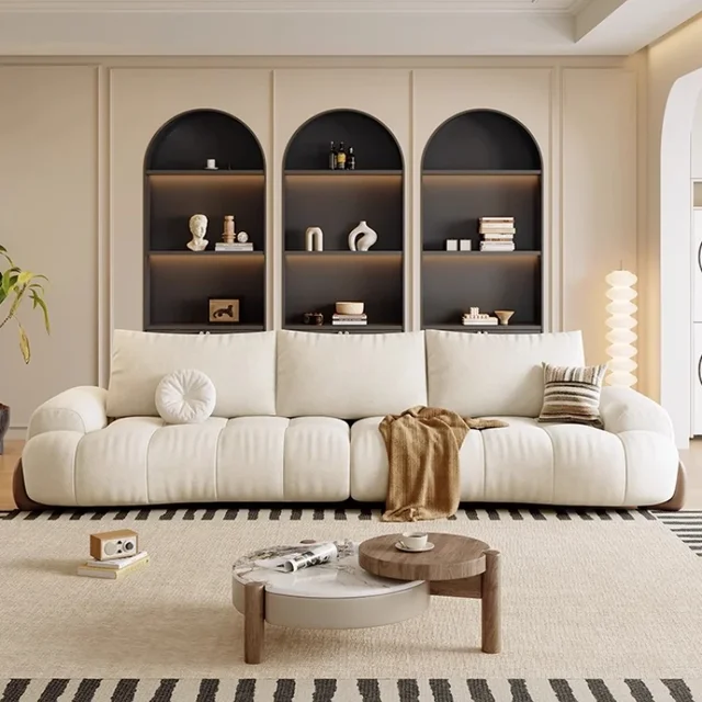 Home Sofa 3 Seater Sofa Pedal Simple Cream Wind Cloud Fabric Curved Sofa Living Room Sofas Couch Sectional Furniture Latex Foam 1