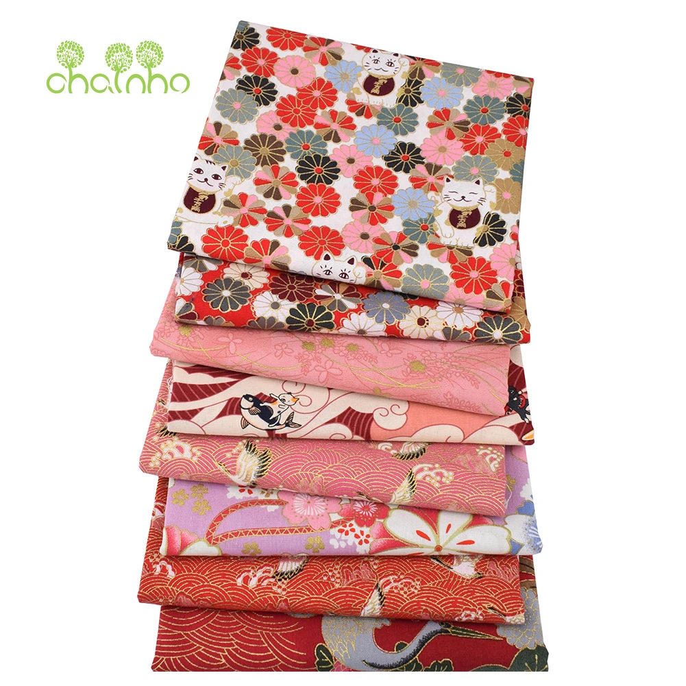 Chainho,Red Bronzing Printed Plain Cotton Fabric,DIY Quilting & Sewing Material,Handmade Patchwork Cloth,11 Designs,4 Sizes,CT52