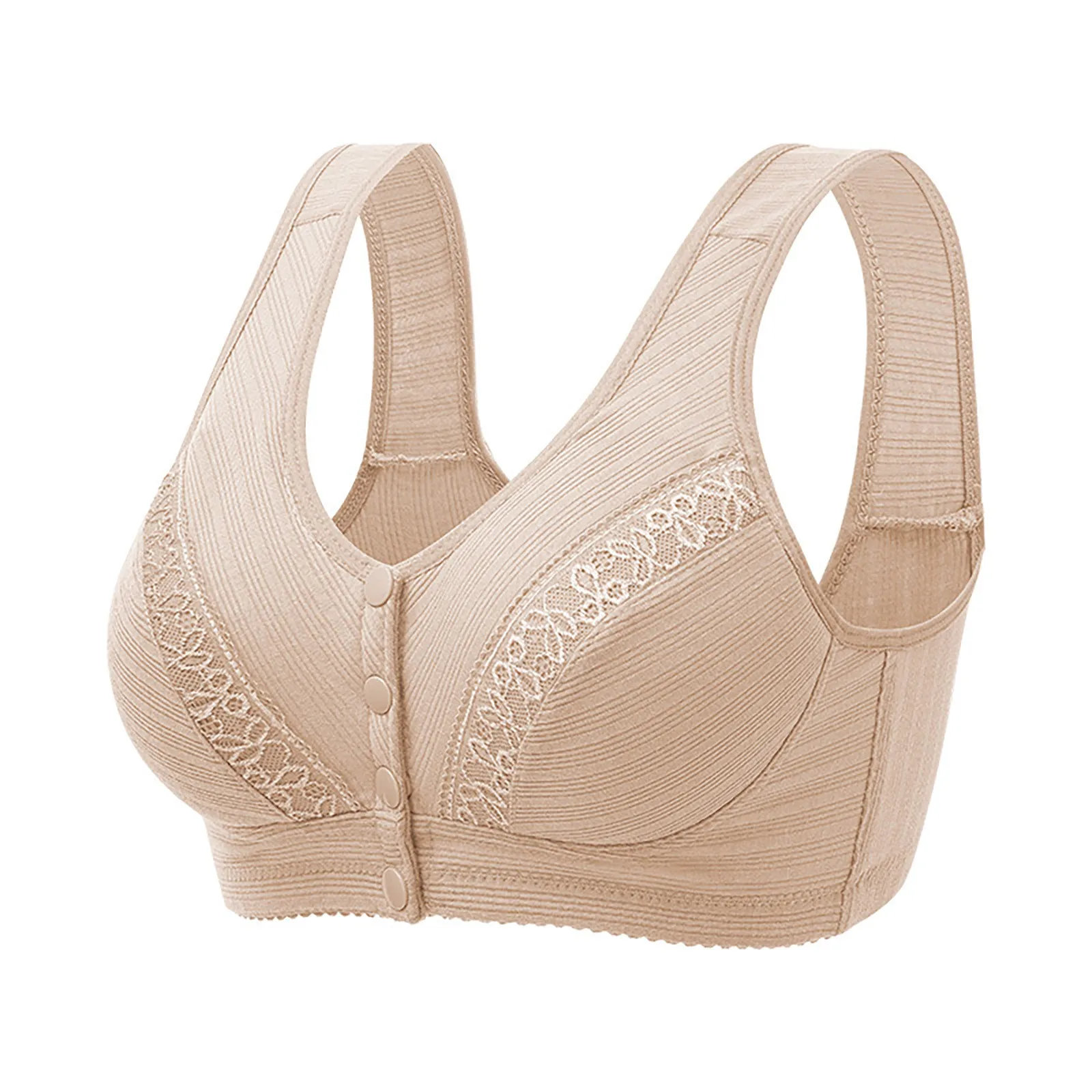 

Womens No Steel Ring Front Close Bra T Back Plus Size Seamless Unlined Bra For Large Bust Sports Bra with Padding