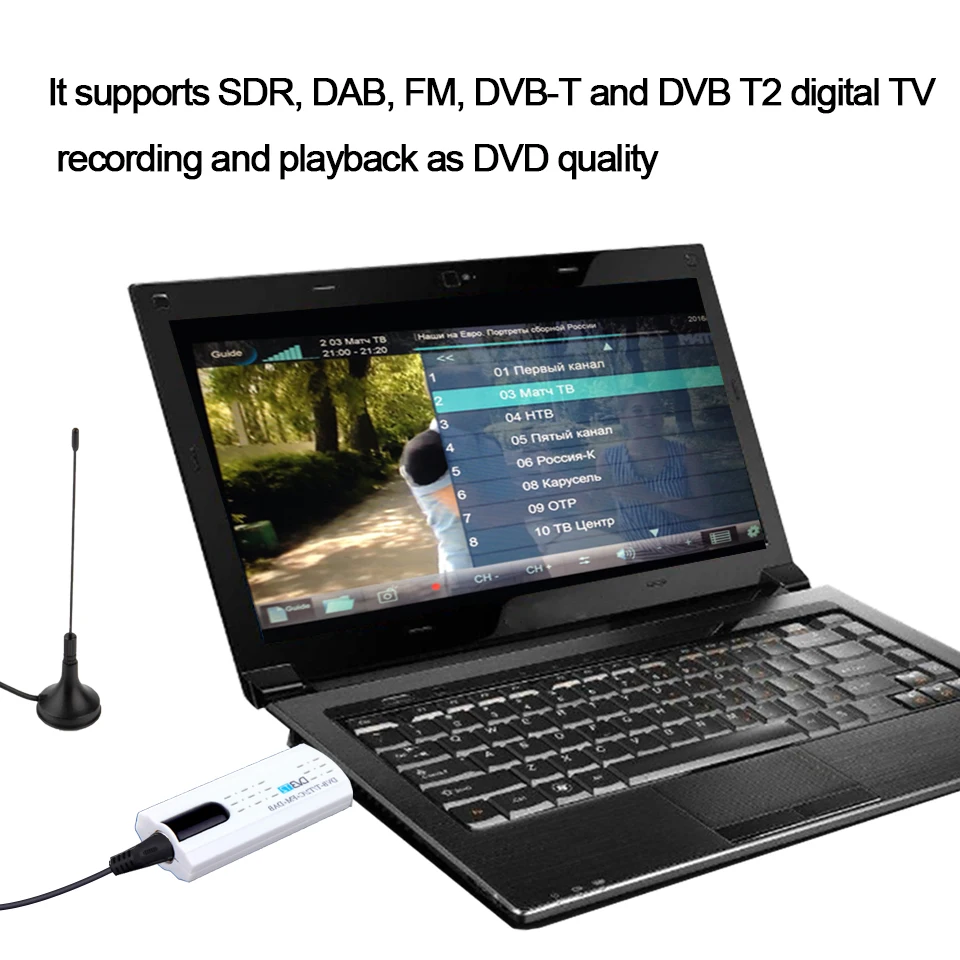 Digital Satellite DVB-T2/T DVB-C USB 2.0 TV Tuner Stick HDTV Receiver with Antenna Remote Control USB TV Dongle for Windows PC