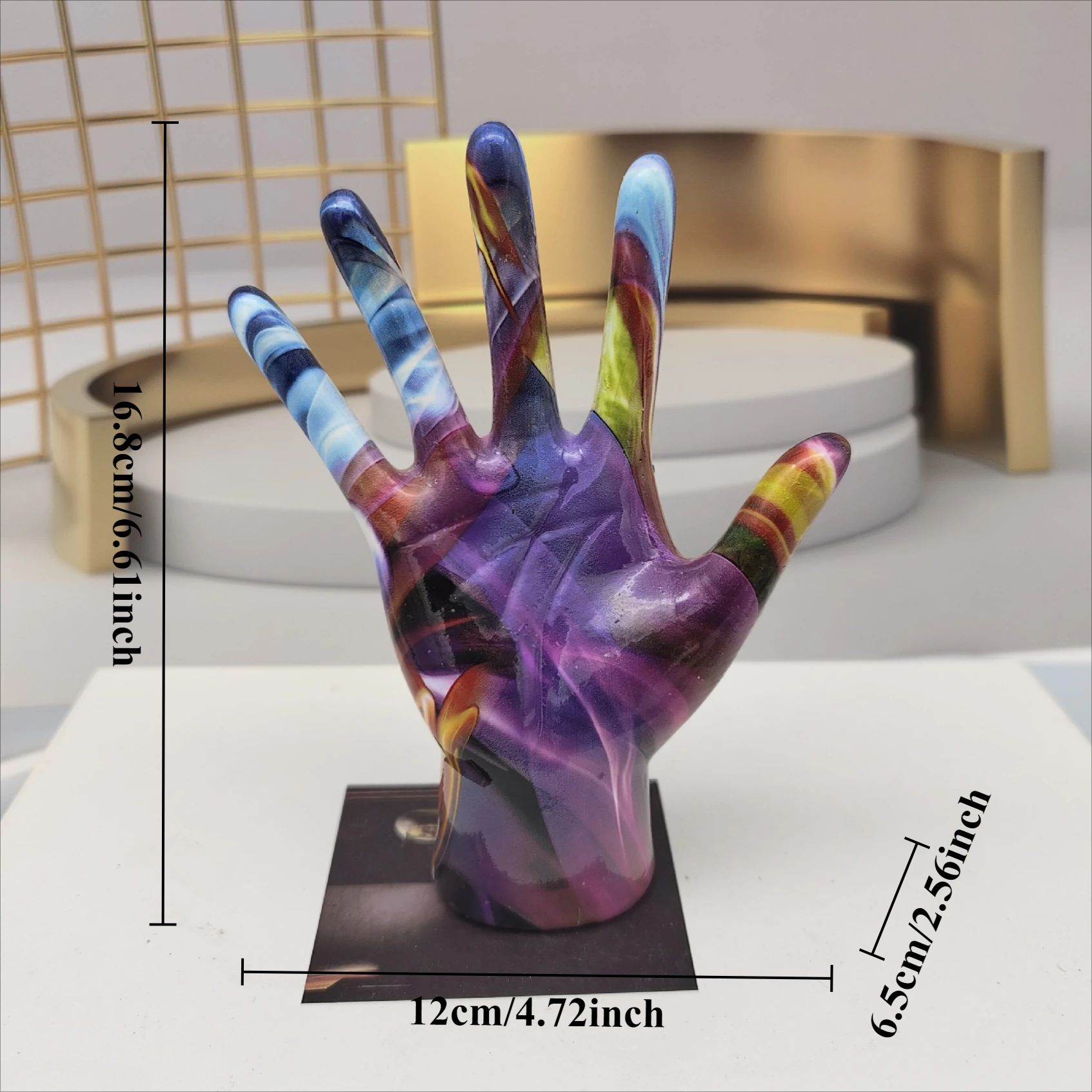 Graffiti Hand Gesture Statue Modern Art Colorful Hand Resin Figurine Finger Model for Home Desktop Office Decor