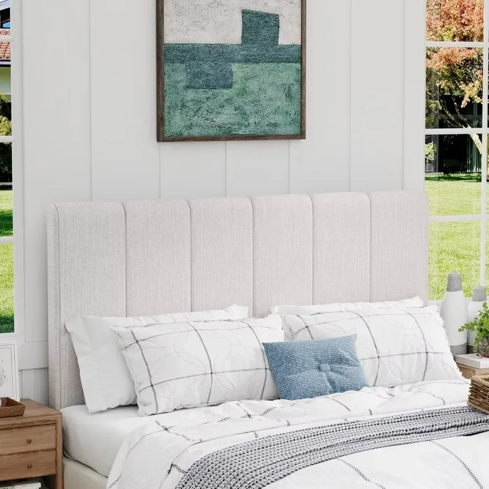King Headboard Foldable Linen Headboard for King Size Bed Upholstered Wall Panels Adjustable Height Grayish White