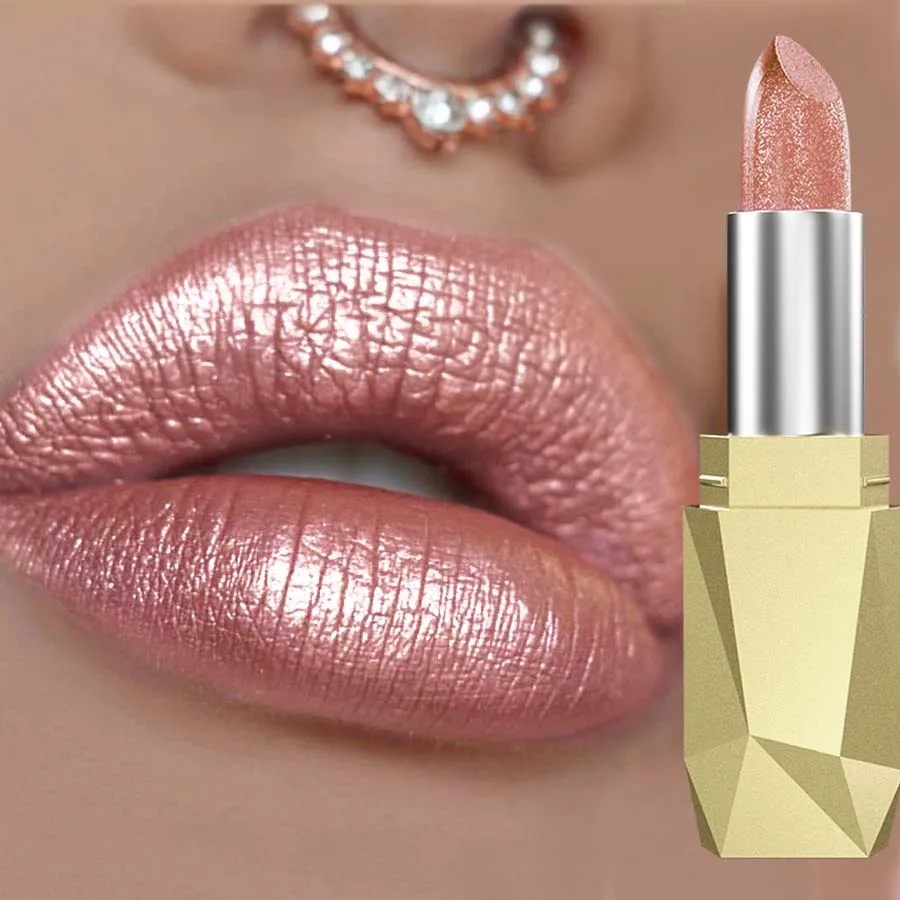 1PC Metallic Lipstick Longlasting Glitter Lip Glaze Waterproof Moisturize Red Luminous liptint Shimmer Shiny Lipgloss Makeup