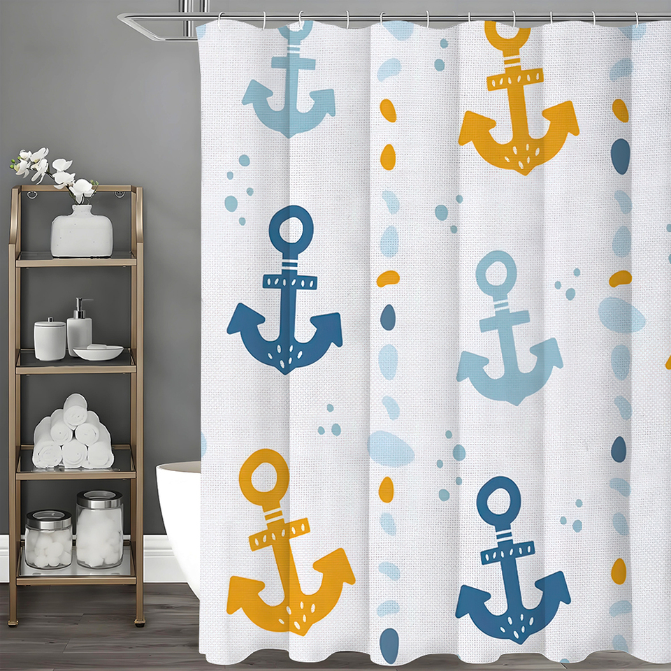 Cartoon Anchor Shower Curtain, Bathroom Decorative Shower Curtain, Waterproof Shower Curtain with Hooks