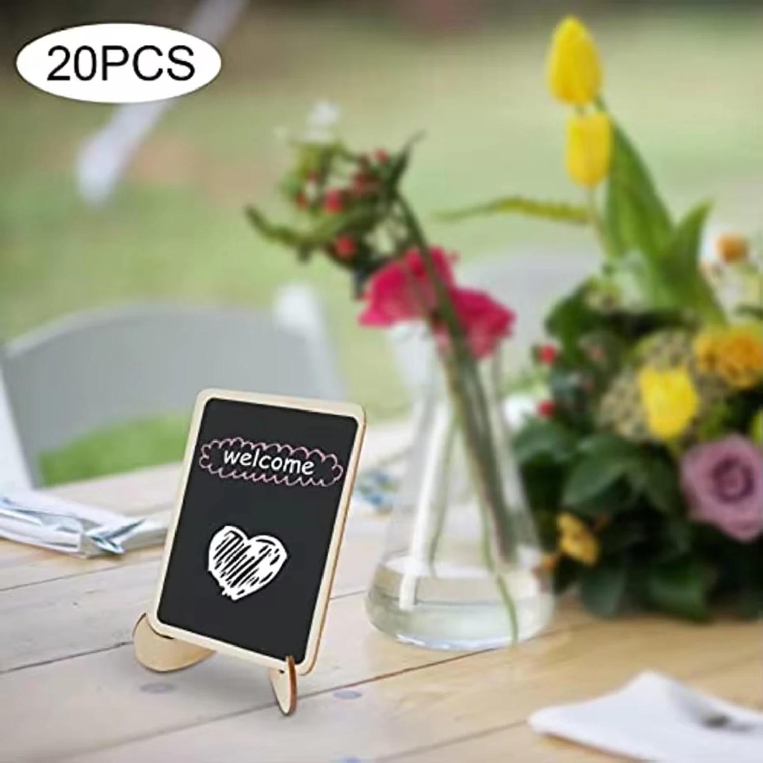 Wood Mini Chalkboards Signs with Support Easels Small Rectangle Blackboard 20 Pack wood chalkboard signs
