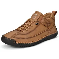 Trendy Men's Outdoor Workwear Retro Stitching Mid-High Top Casual Leather Shoes Large Size Cross-Border Rubber Outsole