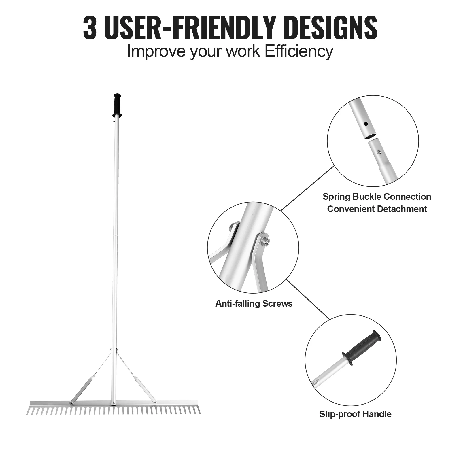 SucceBuy Landscape Rake 36" Head Aluminum Landscape Rake Lake Weed with 75" Long Handle for Lawn Care Weeding Lake Garden