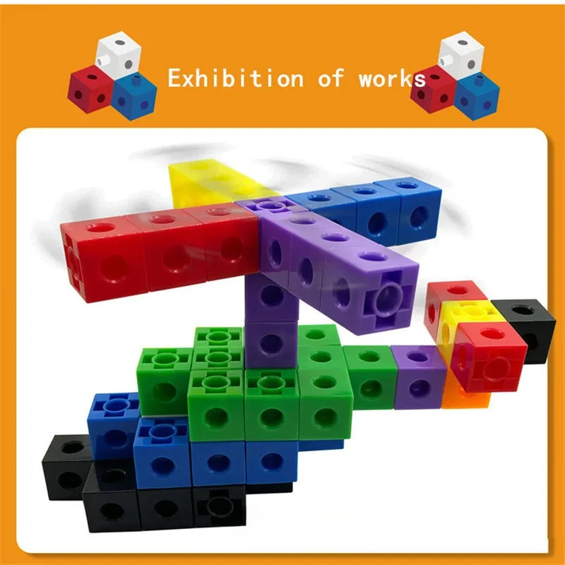 100 Pcs Connected Cube Toys for Mathematical Counting Plastic Counting Blocks Colored Mathematical Cubes Home School Preschool